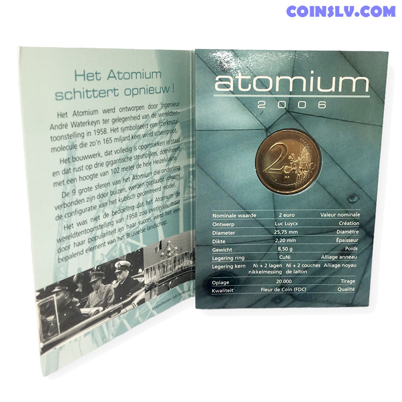 2 Euro Commemorative Coin Belgium 2006 Atomium Coincard